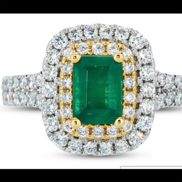Le Vian Costa Smeralda Emerald 7/8 CT T.W/ SI 1 H Diamond 18k Honey Gold Ring 7 - Picture 1 of 3